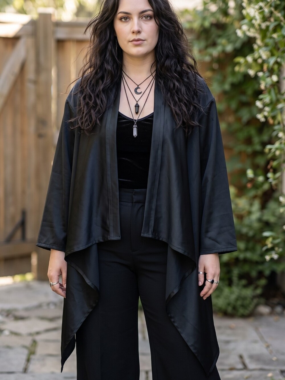Vintage Satin Draped Kimono Jacket Dark Academia Whimsigoth Lagenlook
